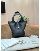 HERMES PICOTIN 18 IN BLACK TOGO LEATHER WITH PALLADIUM HARDWARE 