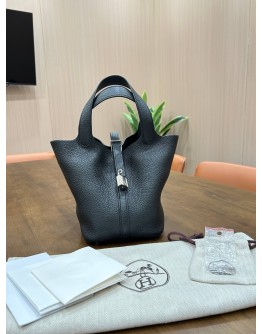 HERMES PICOTIN 18 IN BLACK TOGO LEATHER WITH PALLADIUM HARDWARE 