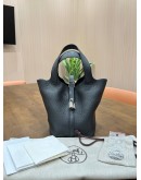 HERMES PICOTIN 18 IN BLACK TOGO LEATHER WITH PALLADIUM HARDWARE 