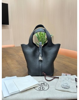 HERMES PICOTIN 18 IN BLACK TOGO LEATHER WITH PALLADIUM HARDWARE 
