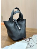 HERMES PICOTIN 18 IN BLACK TOGO LEATHER WITH PALLADIUM HARDWARE 
