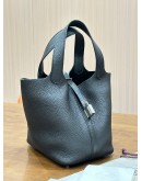 HERMES PICOTIN 18 IN BLACK TOGO LEATHER WITH PALLADIUM HARDWARE 