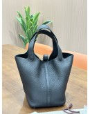 HERMES PICOTIN 18 IN BLACK TOGO LEATHER WITH PALLADIUM HARDWARE 