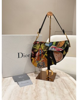 CHRISTIAN DIOR LIMITED SPECIAL EDITION RUNWAY PIECE FROM MARIA GRAZIA CHIURI’S FALL/WINTER 2018 COLLECTION “PEACE & LOVE” MULTI-BEADED & EMBROIDERED MEDIUM SADDLE BAG