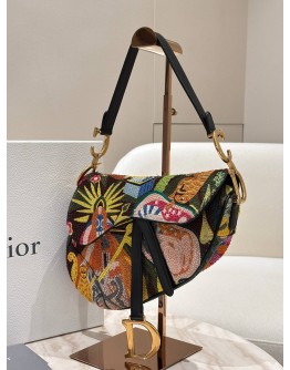 CHRISTIAN DIOR LIMITED SPECIAL EDITION RUNWAY PIECE FROM MARIA GRAZIA CHIURI’S FALL/WINTER 2018 COLLECTION “PEACE & LOVE” MULTI-BEADED & EMBROIDERED MEDIUM SADDLE BAG
