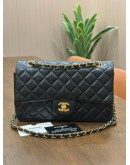 CHANEL CLASSIC MEDIUM DOUBLE FLAP BAG IN BLACK LAMBSKIN LEATHER WITH GOLD HARDWARE 