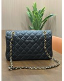 CHANEL CLASSIC MEDIUM DOUBLE FLAP BAG IN BLACK LAMBSKIN LEATHER WITH GOLD HARDWARE 