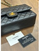 CHANEL CLASSIC MEDIUM DOUBLE FLAP BAG IN BLACK LAMBSKIN LEATHER WITH GOLD HARDWARE 