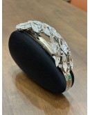 MANOLO BLAHNIK NADIRA SATIN CLUTCH IN BLACK 