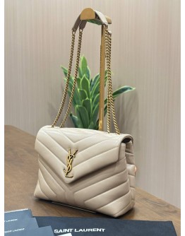 YSL YVES SAINT LAURENT MEDIUM LOULOU CHAIN SHOULDER BAG IN CHEVRON CASSANDRE HARDWARE 
