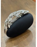 MANOLO BLAHNIK NADIRA SATIN CLUTCH IN BLACK 