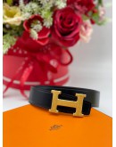 HERMES H BUCKLE REVERSIBLE CALFSKIN LEATHER BELT SIZE 95 -FULL SET-