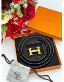 HERMES H BUCKLE REVERSIBLE CALFSKIN LEATHER BELT SIZE 95 -FULL SET-