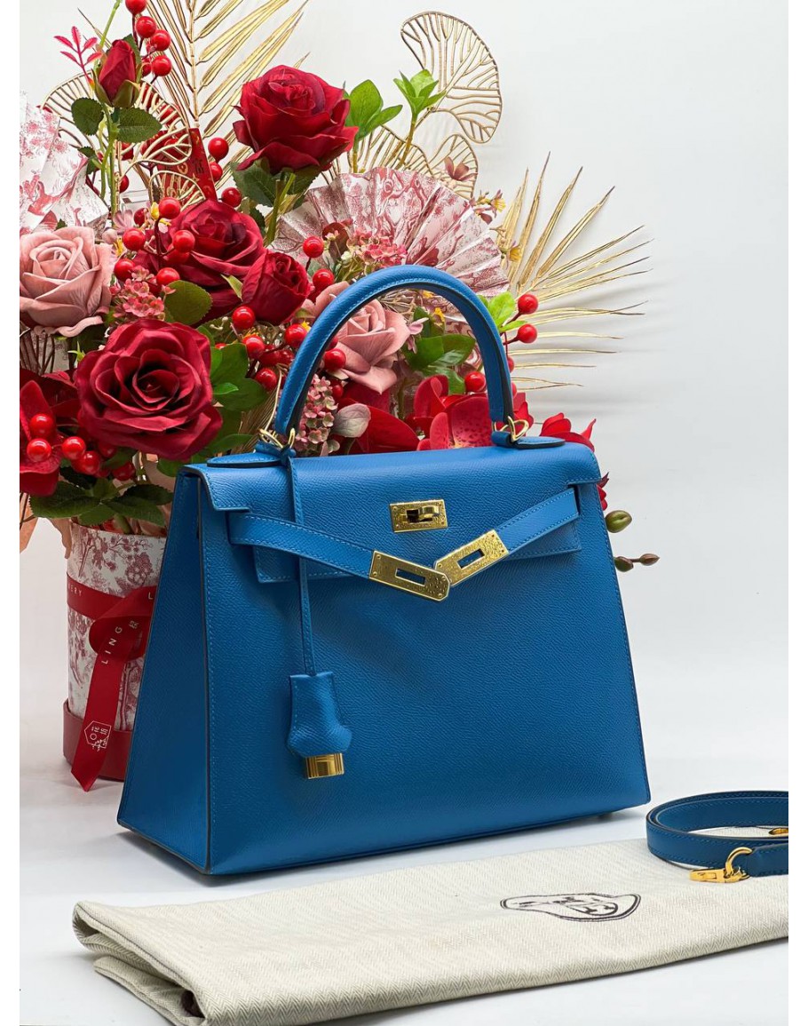 Hermes Kelly28 Blue Zanzibar Epsom Sellier Ghw A