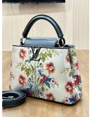 LOUIS VUITTON CAPUCINE IN ROMAN FLORAL PRINTS WITH SILVER CALF LEATHER SILVER HARDWARE 