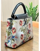LOUIS VUITTON CAPUCINE IN ROMAN FLORAL PRINTS WITH SILVER CALF LEATHER SILVER HARDWARE 