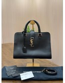 YSL YVES SAINT LAURENT MONOGRAM BABY CABAS BAG IN BLACK CALF LEATHER WITH GOLD HARDWARE 