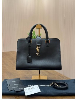 YSL YVES SAINT LAURENT MONOGRAM BABY CABAS BAG IN BLACK CALF LEATHER WITH GOLD HARDWARE 
