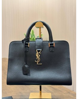 YSL YVES SAINT LAURENT MONOGRAM BABY CABAS BAG IN BLACK CALF LEATHER WITH GOLD HARDWARE 