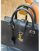 YSL YVES SAINT LAURENT MONOGRAM BABY CABAS BAG IN BLACK CALF LEATHER WITH GOLD HARDWARE 