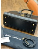 YSL YVES SAINT LAURENT MONOGRAM BABY CABAS BAG IN BLACK CALF LEATHER WITH GOLD HARDWARE 