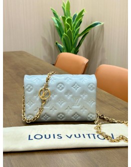 LOUIS VUITTON POCHETTE COUSSIN IN SILVER LAMBSKIN EMBOSSED MONOGRAM LEATHER 