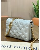 LOUIS VUITTON POCHETTE COUSSIN IN SILVER LAMBSKIN EMBOSSED MONOGRAM LEATHER 