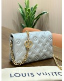 LOUIS VUITTON POCHETTE COUSSIN IN SILVER LAMBSKIN EMBOSSED MONOGRAM LEATHER 