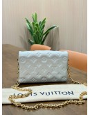 LOUIS VUITTON POCHETTE COUSSIN IN SILVER LAMBSKIN EMBOSSED MONOGRAM LEATHER 
