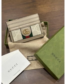 GUCCI OPHIDIA CARD CASE IN WHITE GG SUPREME CANVAS WEB STRIPES 