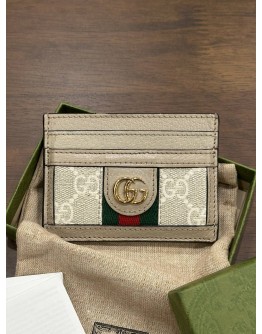 GUCCI OPHIDIA CARD CASE IN WHITE GG SUPREME CANVAS WEB STRIPES 