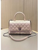 CHANEL LIGHT PINK IRIDESCENT QUILTED CAVIAR MINI COCO TOP HANDLE BAG