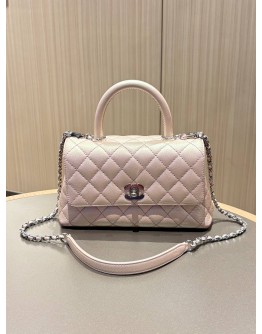 CHANEL LIGHT PINK IRIDESCENT QUILTED CAVIAR MINI COCO TOP HANDLE BAG