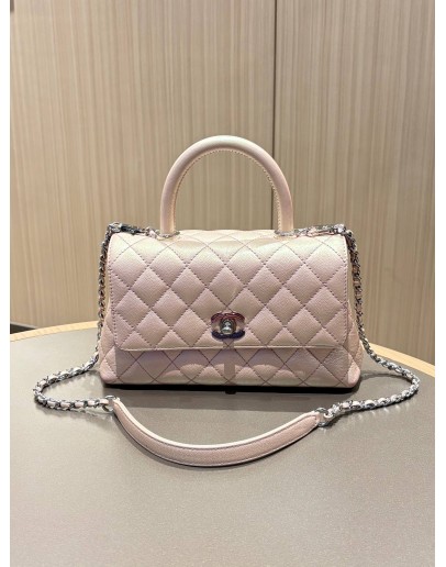 CHANEL LIGHT PINK IRIDESCENT QUILTED CAVIAR MINI COCO TOP HANDLE BAG
