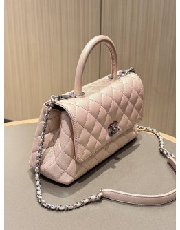 CHANEL LIGHT PINK IRIDESCENT QUILTED CAVIAR MINI COCO TOP HANDLE BAG