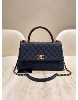 CHANEL COCO TOP HANDLE SMALL LIZARD BLUE CAVIAR LEATHER BAG