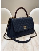 CHANEL COCO TOP HANDLE SMALL LIZARD BLUE CAVIAR LEATHER BAG
