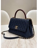 CHANEL COCO TOP HANDLE SMALL LIZARD BLUE CAVIAR LEATHER BAG
