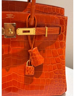 HERMES SHINY NILOTICUS CROCODILE BIRKIN 30 IN ORANGE WITH GOLD HARDWARE (STAMP P)