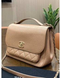CHANEL BUSINESS AFFINITY FLAP BAG IN BEIGE WITH GOLD HARDWARE 