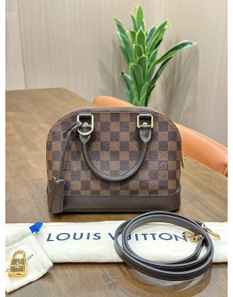 LOUIS VUITTON ALMA BB W STRAP IN DAMIER EBENE WITH GOLD HARDWARE 