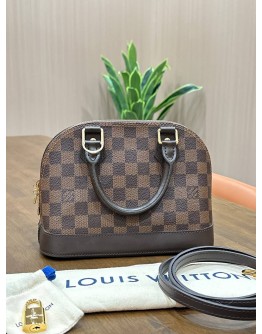 LOUIS VUITTON ALMA BB W STRAP IN DAMIER EBENE WITH GOLD HARDWARE 