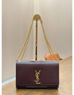 YSL YVES SAINT LAURENT KATE SHOULDER CROSSBODY BAG IN BURGUNDY GRAIN DE POUDRE LEATHER 