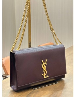 YSL YVES SAINT LAURENT KATE SHOULDER CROSSBODY BAG IN BURGUNDY GRAIN DE POUDRE LEATHER 