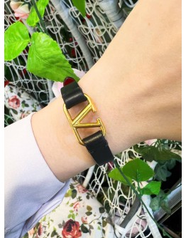 VALENTINO GARAVANI V LOGO LEATHER BRACELET WITH GOLD HARDWARE