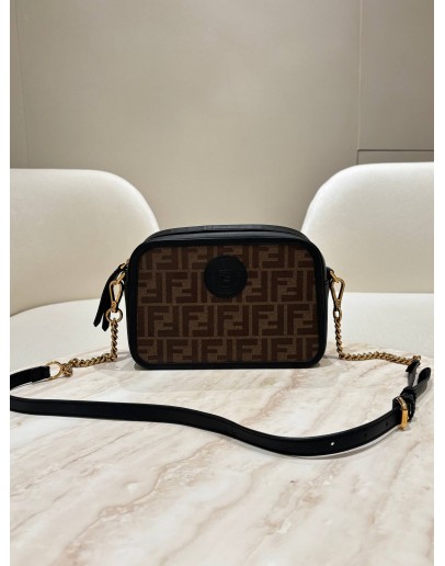FENDI MINI CAMERA CASE BAG IN BROWN FF ZUCCA MONOGRAM CANVAS
