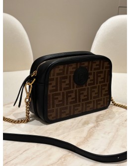 FENDI MINI CAMERA CASE BAG IN BROWN FF ZUCCA MONOGRAM CANVAS