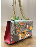 GUCCI GG SUPREME TIAN PADLOCK SHOULDER CHAIN BAG FEATURES VIBRANT FLORAL & BIRD WITH GG CANVAS 