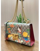 GUCCI GG SUPREME TIAN PADLOCK SHOULDER CHAIN BAG FEATURES VIBRANT FLORAL & BIRD WITH GG CANVAS 