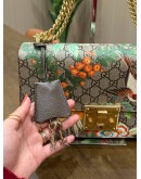GUCCI GG SUPREME TIAN PADLOCK SHOULDER CHAIN BAG FEATURES VIBRANT FLORAL & BIRD WITH GG CANVAS 